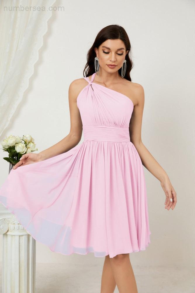 Baoleely Women Chiffon Short One Shoulder Bridesmaid Dress Formal Dresses for Party Homecoming 2804