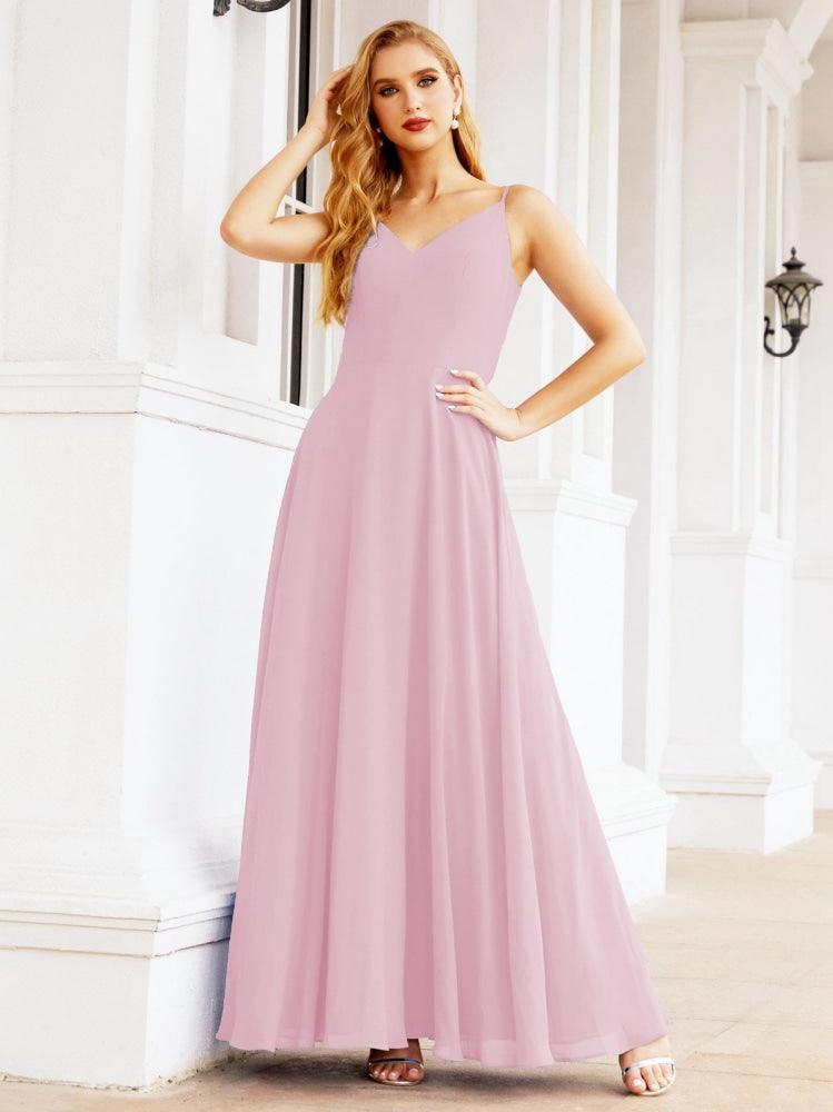 Numbersea Spaghetti Strap Bridesmaid Dresses V Neck Butterfly Back Fromal Evening Party Prom Gown 28036