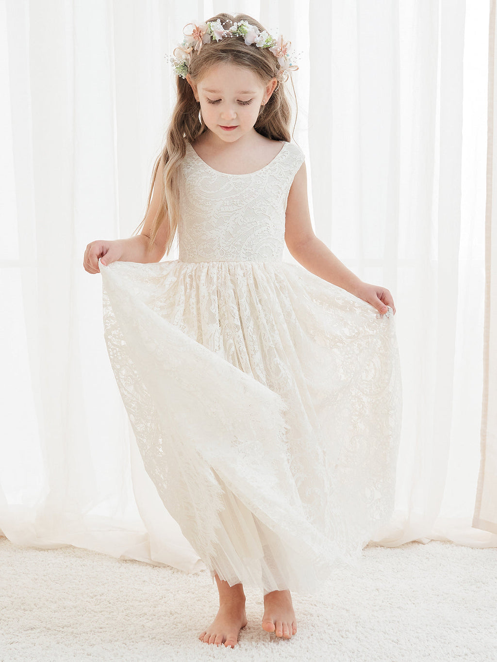 A-line Lace Tulle Ankle-length Ivory Dress (2003227596)