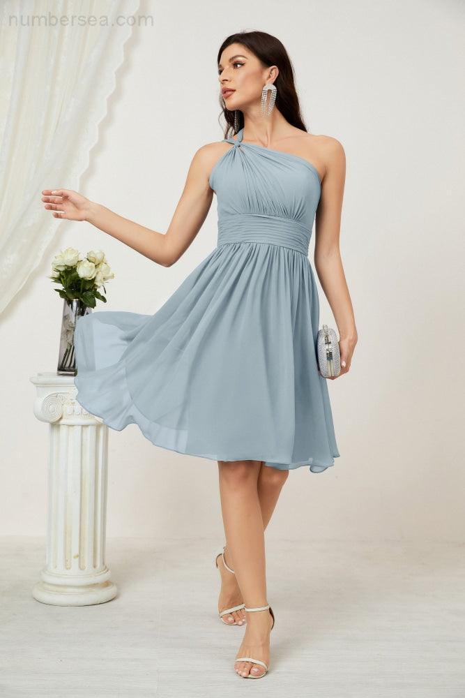 Baoleely Women Chiffon Short One Shoulder Bridesmaid Dress Formal Dresses for Party Homecoming 2804