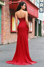 Mermaid Strapless Satin Long Corset Prom Dress with Beading