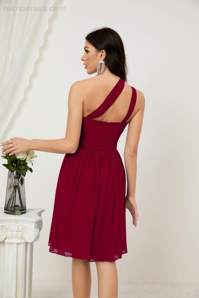 Baoleely Women Chiffon Short One Shoulder Bridesmaid Dress Formal Dresses for Party Homecoming 2804