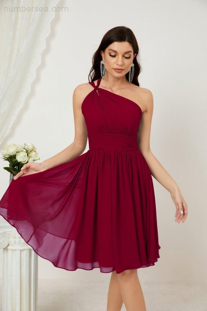 Baoleely Women Chiffon Short One Shoulder Bridesmaid Dress Formal Dresses for Party Homecoming 2804