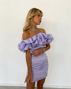 Unique design off the shoulder tight homecoming dresses lilac mini prom dresses