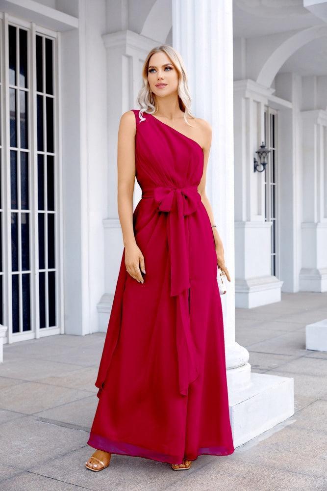 Ladies Chiffon One Shoulder Bridesmaid Evening Dress Wedding Party Evening Dress 28133