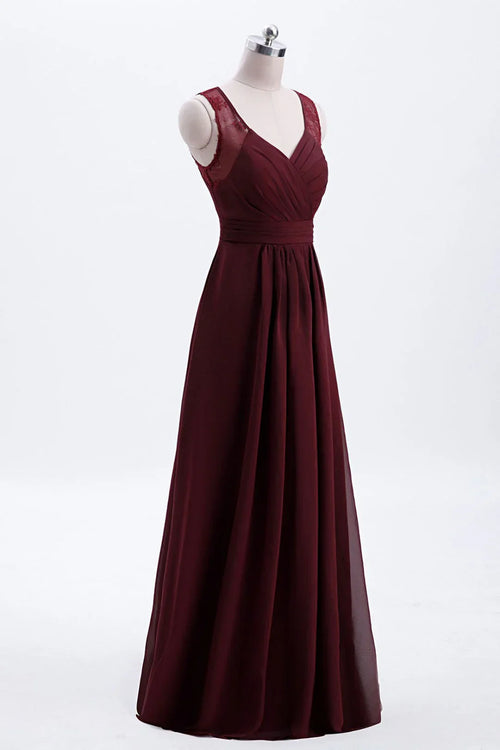 Chiffon A-line Pleated Long Bridesmaid Dress