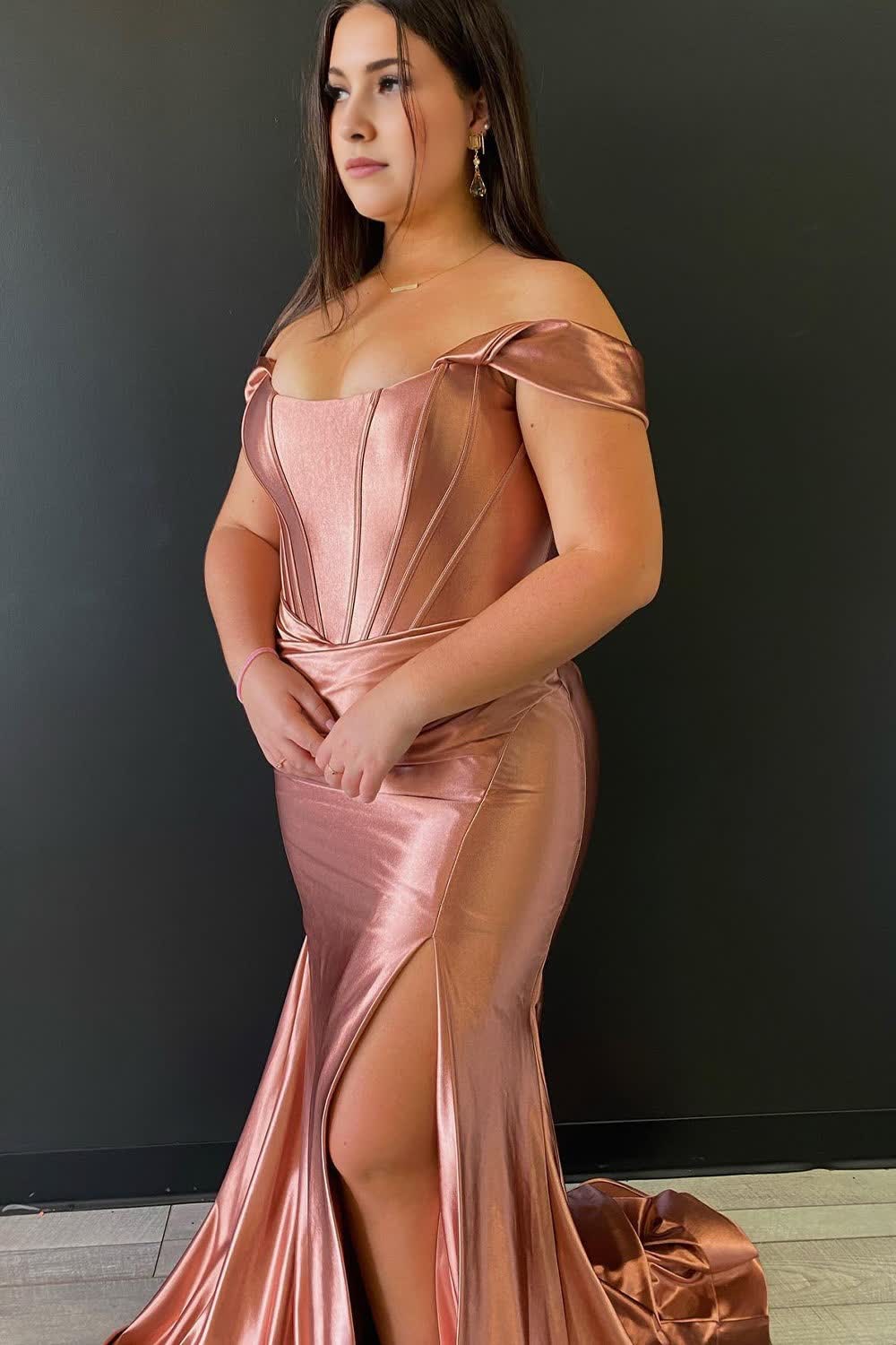 Corset Off the Shoulder Long Prom Dress with Slit