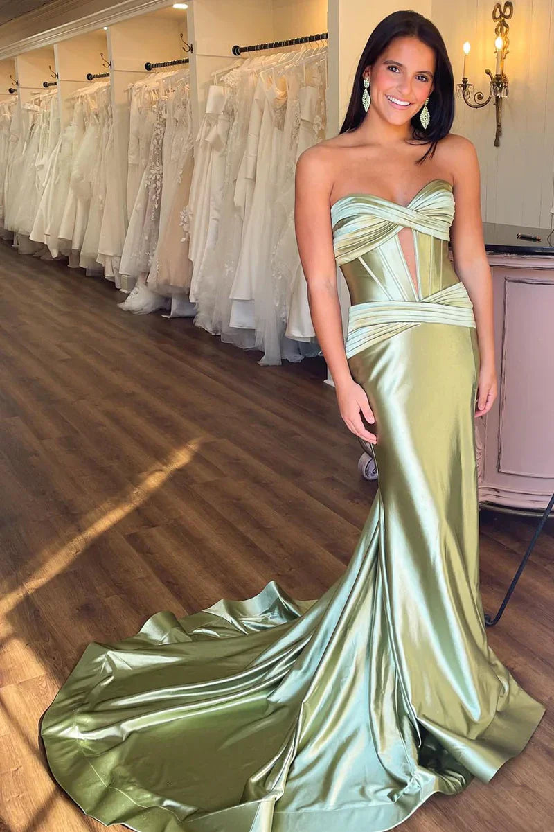 Sweetheart Satin Mermaid Long Prom Dress