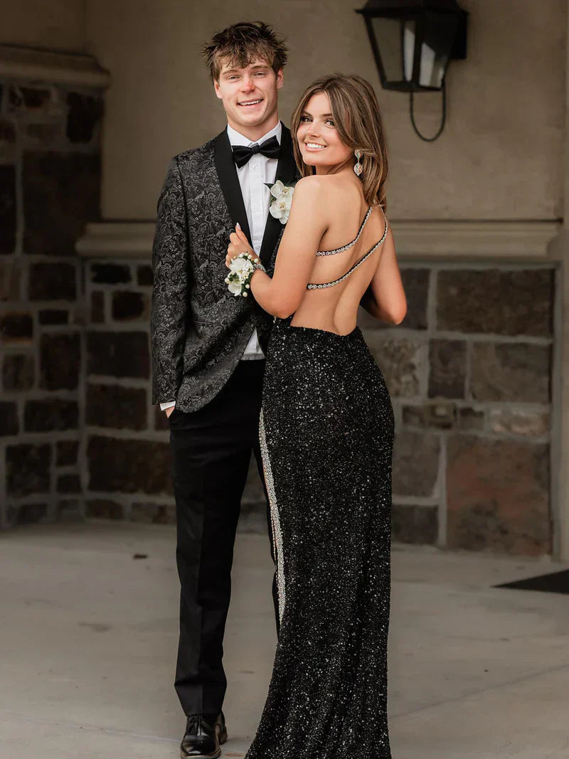 One Sholder Sequins Mermaid Prom Dresses with Slit