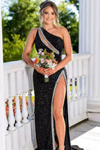 One Sholder Sequins Mermaid Prom Dresses with Slit