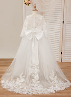 Ball-Gown Long SleevesTulle Sweep Train First Communion Flower Girl Dress