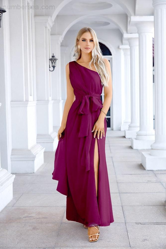 Ladies Chiffon One Shoulder Bridesmaid Evening Dress Wedding Party Evening Dress 28133