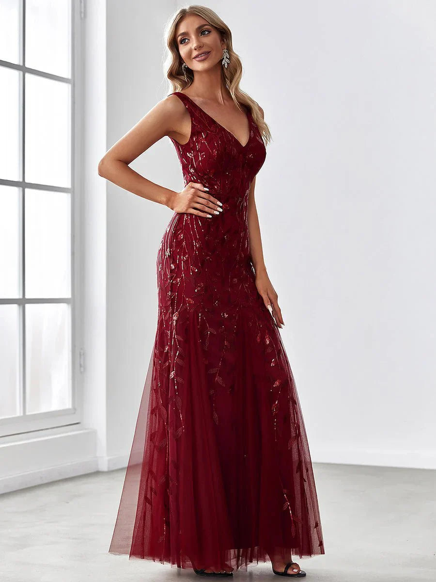 Sleeveless tulle and sequin trumpet mermaid dress