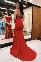 Mermaid Satin Scoop Neck Long Prom Dress