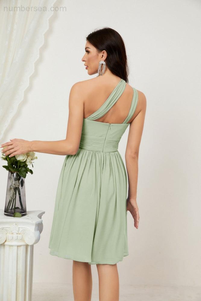 Baoleely Women Chiffon Short One Shoulder Bridesmaid Dress Formal Dresses for Party Homecoming 2804