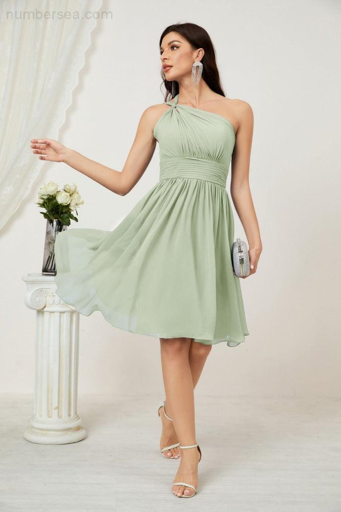 Baoleely Women Chiffon Short One Shoulder Bridesmaid Dress Formal Dresses for Party Homecoming 2804