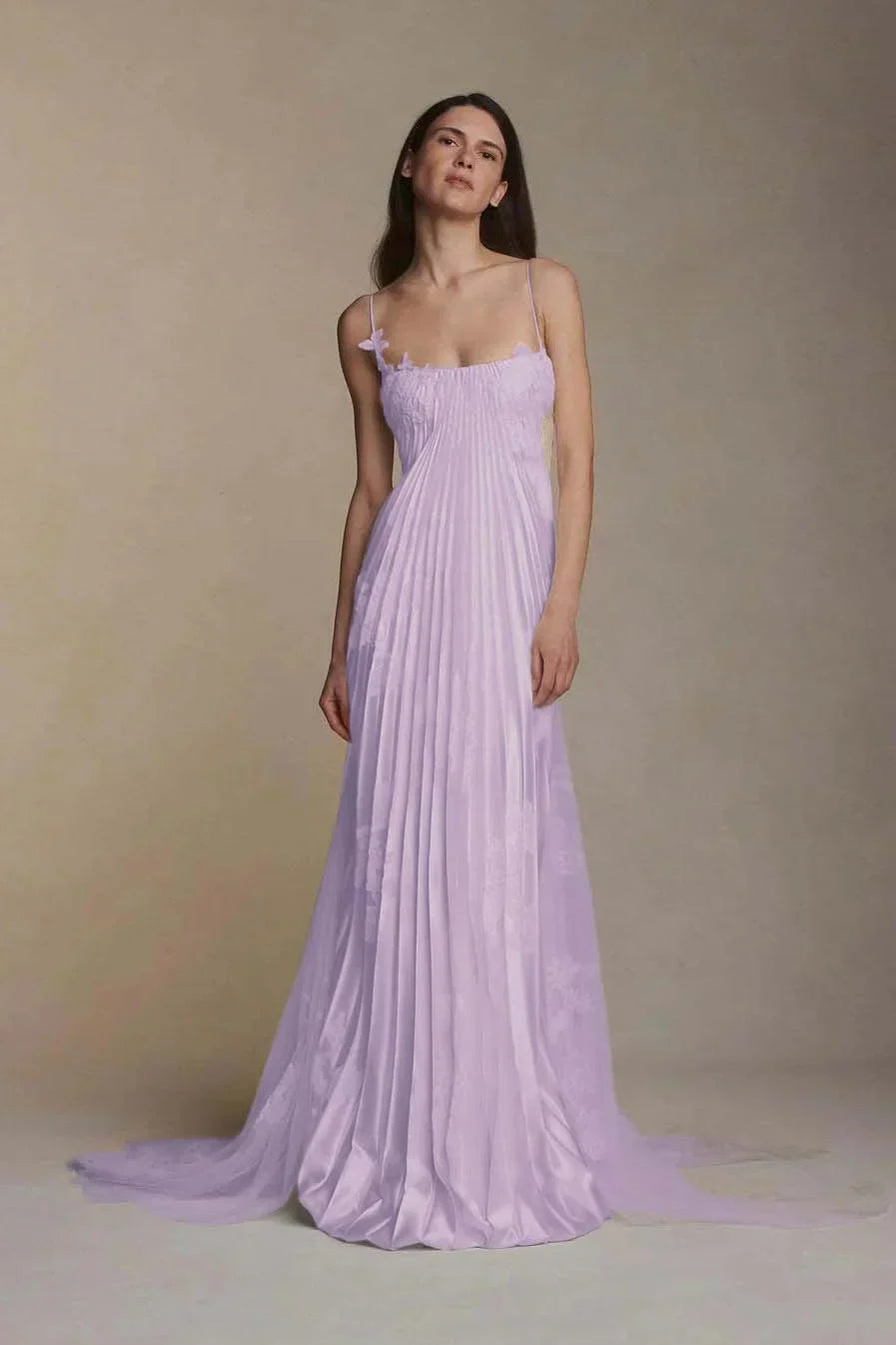 Stain Spaghetti Strap Sleeveless Long Prom Dress With Appliques
