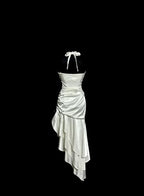 Mermaid Halter Satin High Low Evening Dress Prom Dresses