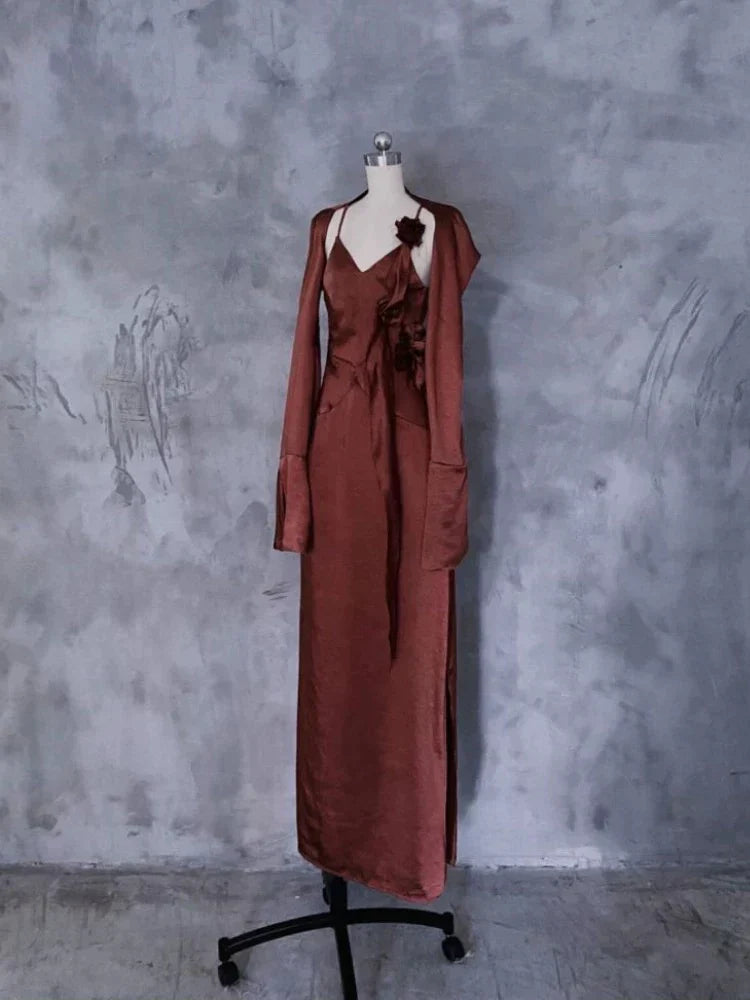 A line Spaghetti Straps Burgundy Floral Long Prom Dresses Birthday Dress