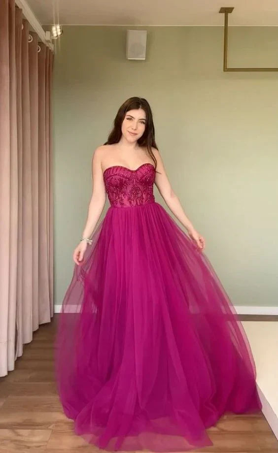 Elegant Tulle Strapless Party Dress Evening Dress