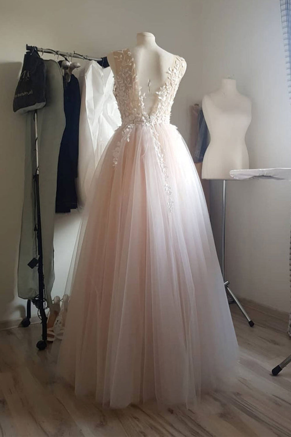 Pearl Illusion Neck Long Prom Dress