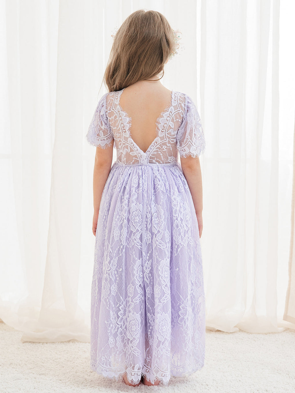 A-line Lace Ankle-length Ivory Boho Flower Girl Dress