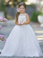 A-line Lace Tulle Floor-length Ivory Dress