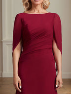 Trumpet/Mermaid Boat Neck Floor-Length Chiffon Mother of the Bride Dress With Pleated