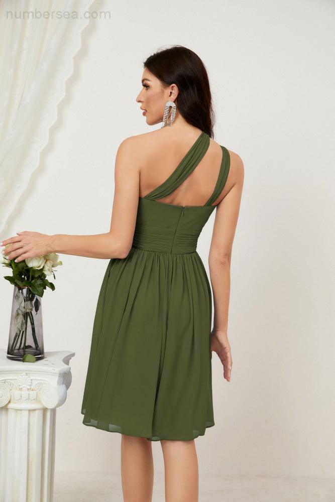 Baoleely Women Chiffon Short One Shoulder Bridesmaid Dress Formal Dresses for Party Homecoming 2804
