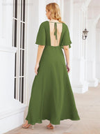 Numbersea V-Neck Bridesmaid Dress Chiffon Long Open Back Formal Dresses for Women Party Evening 28067