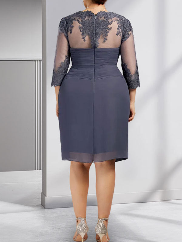 Sheath/Column Sweetheart Knee-Length Chiffon Mother of the Bride Dress With Beading Appliques Lace Sequins Pleated