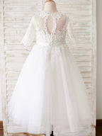 A-line Lace Tulle Floor-length First Communion Flower Girl Dress