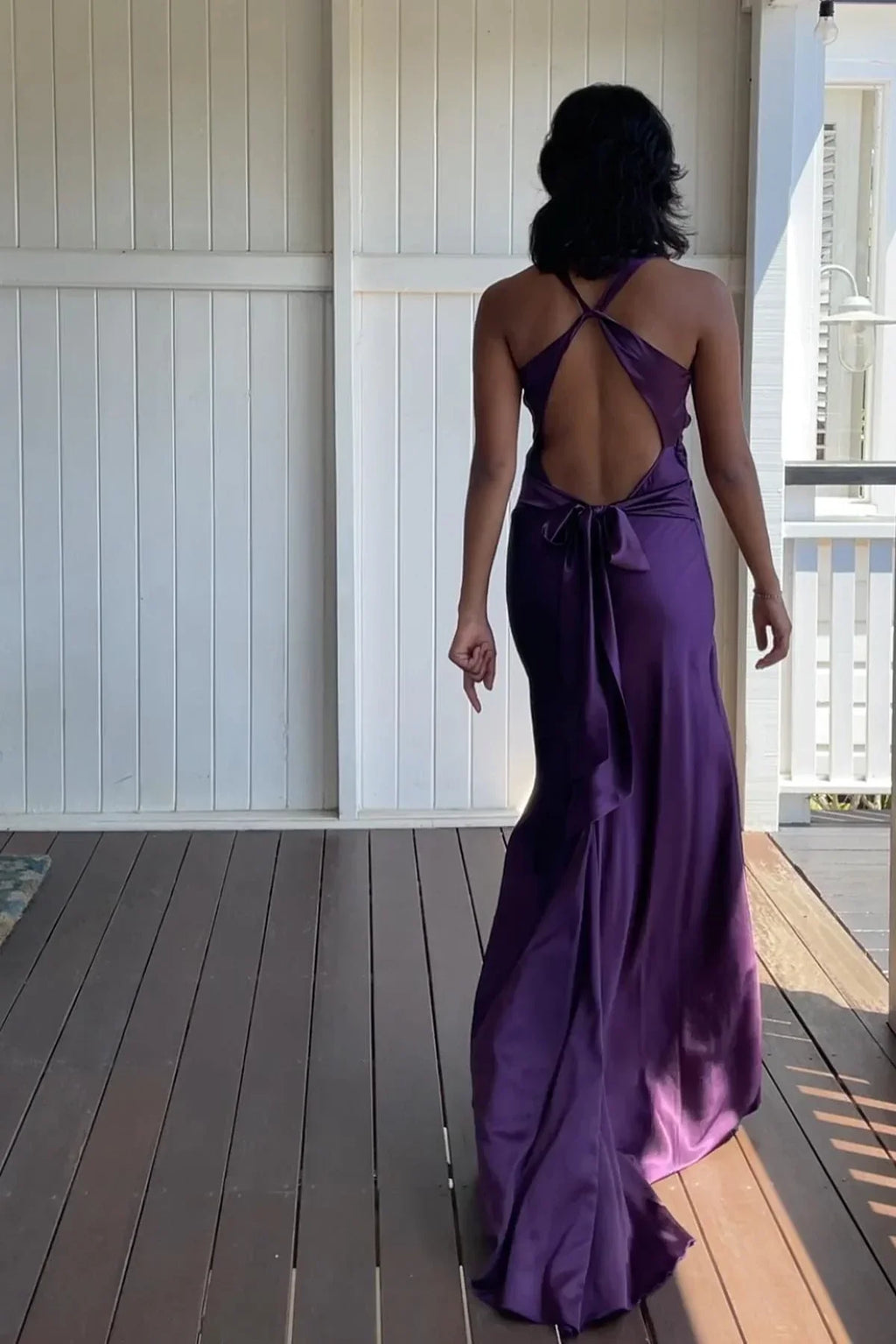 Trendy Sheath Halter Neck  Long Party Dress with Open Back Bowknot