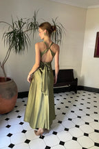 Trendy Sheath Halter Neck  Long Party Dress with Open Back Bowknot