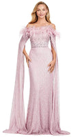 Elegant Feather Detail Off-Shoulder Evening Dress