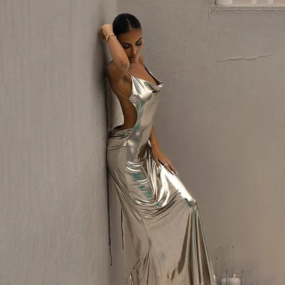 Spaghetti Strap Backless Sleeveless Backless Evening Party Evening Sheath Dress Birthday Outfits