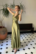 Trendy Sheath Halter Neck Purple Long Party Dress with Open Back Bowknot