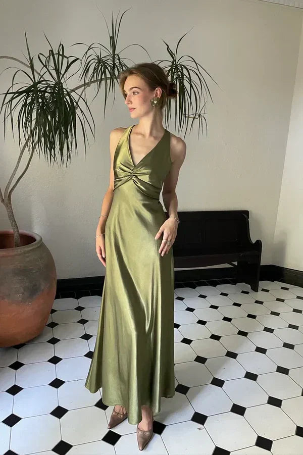 Trendy Sheath Halter Neck Purple Long Party Dress with Open Back Bowknot