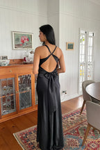Trendy Sheath Halter Neck Purple Long Party Dress with Open Back Bowknot