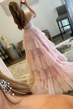 Princess A Line Off the Shoulder Ivory Long Prom Dress with Ruffles
