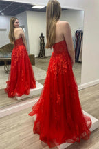 A Line Sweetheart Red Long Prom Dress with Appliques