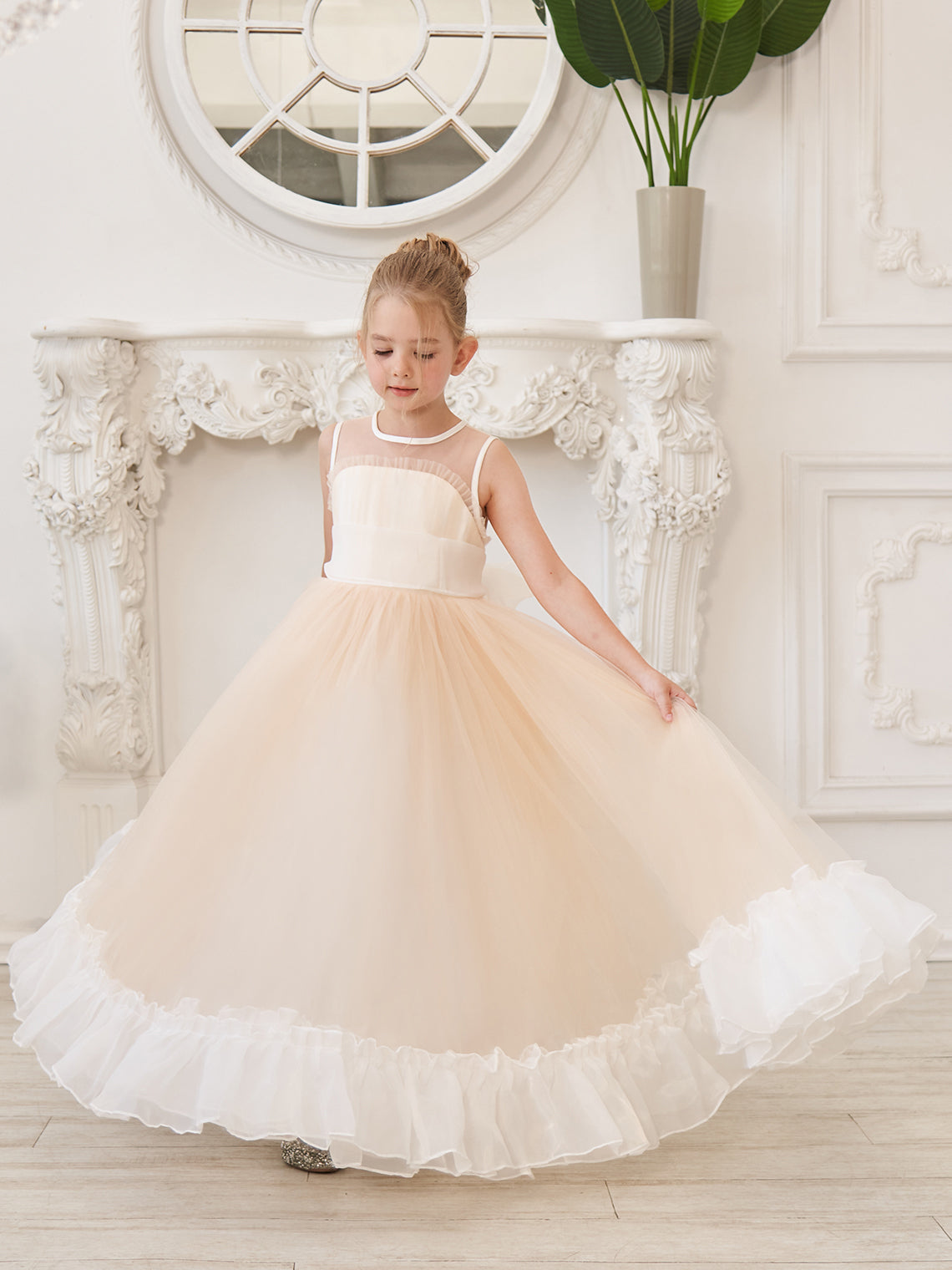 A-line Organza Tulle Floor-length Pink Dress (010226975)