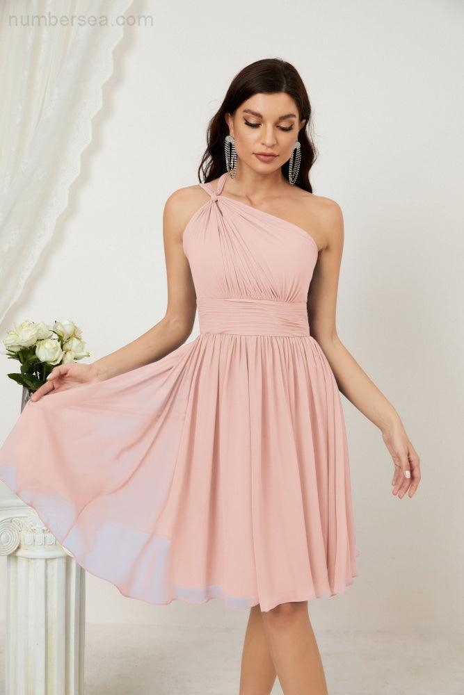 Baoleely Women Chiffon Short One Shoulder Bridesmaid Dress Formal Dresses for Party Homecoming 2804