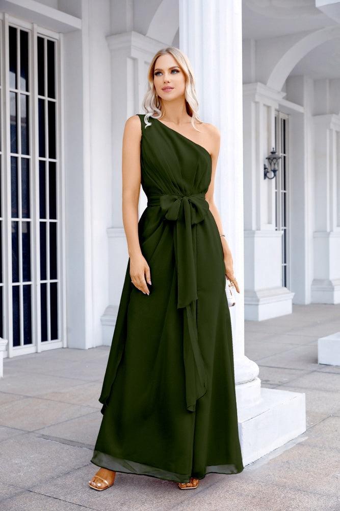 Ladies Chiffon One Shoulder Bridesmaid Evening Dress Wedding Party Evening Dress 28133