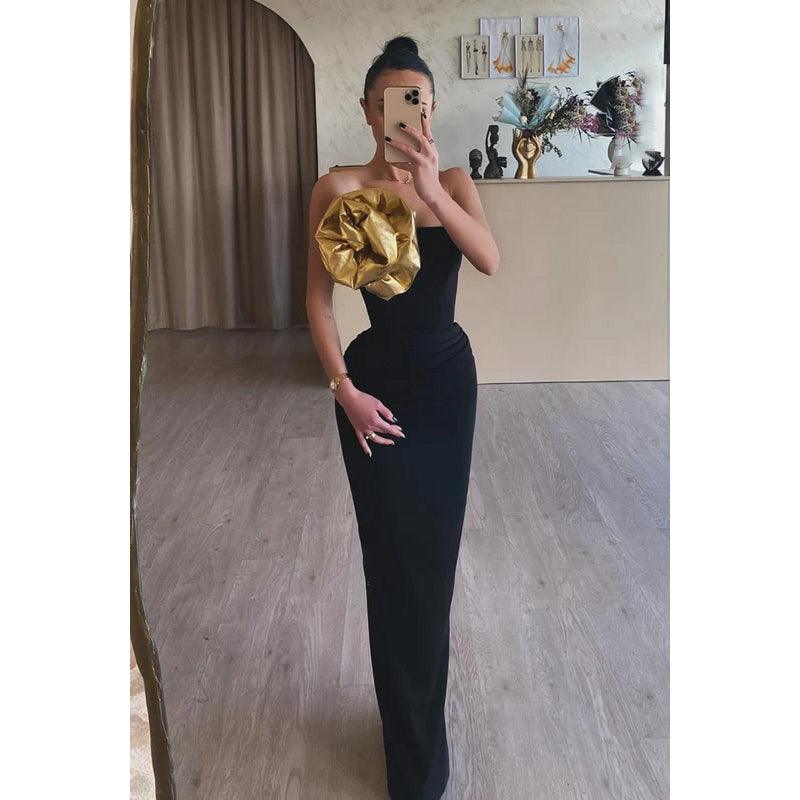 Sheath/Column Off-Shoulder Long Sleeves Evening Party Prom Dress With Flower