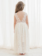 A-line Lace Tulle Ankle-length Ivory Dress (2003227596)
