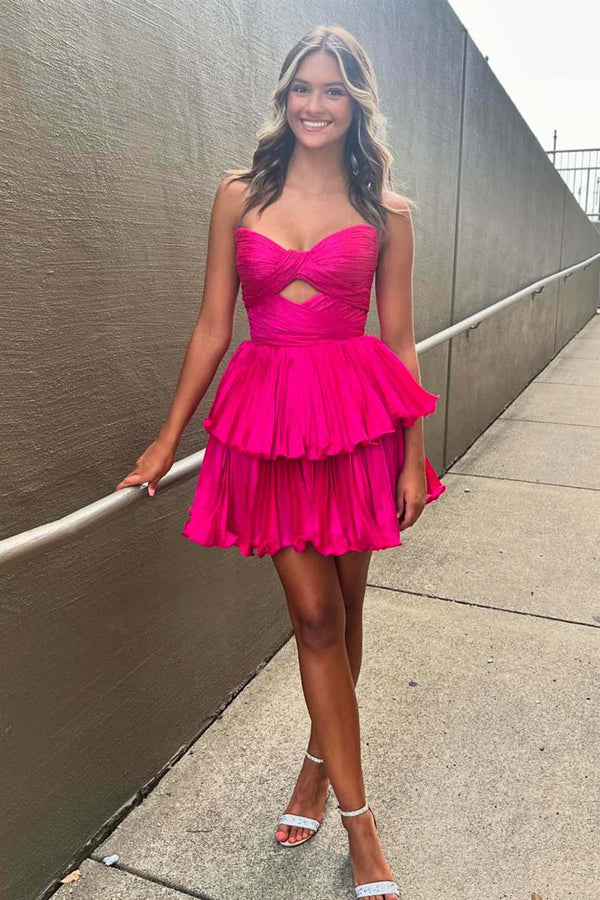 A-Line Strapless Keyhole Short Homecoming Dress