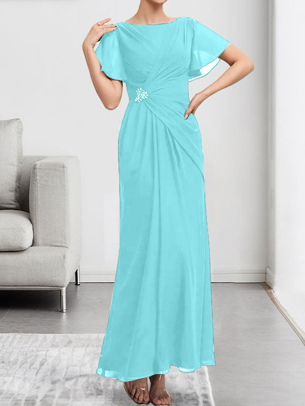 A-line Scoop Illusion Tea-Length Chiffon Lace Mother of the Bride Dress With Beading Sequins