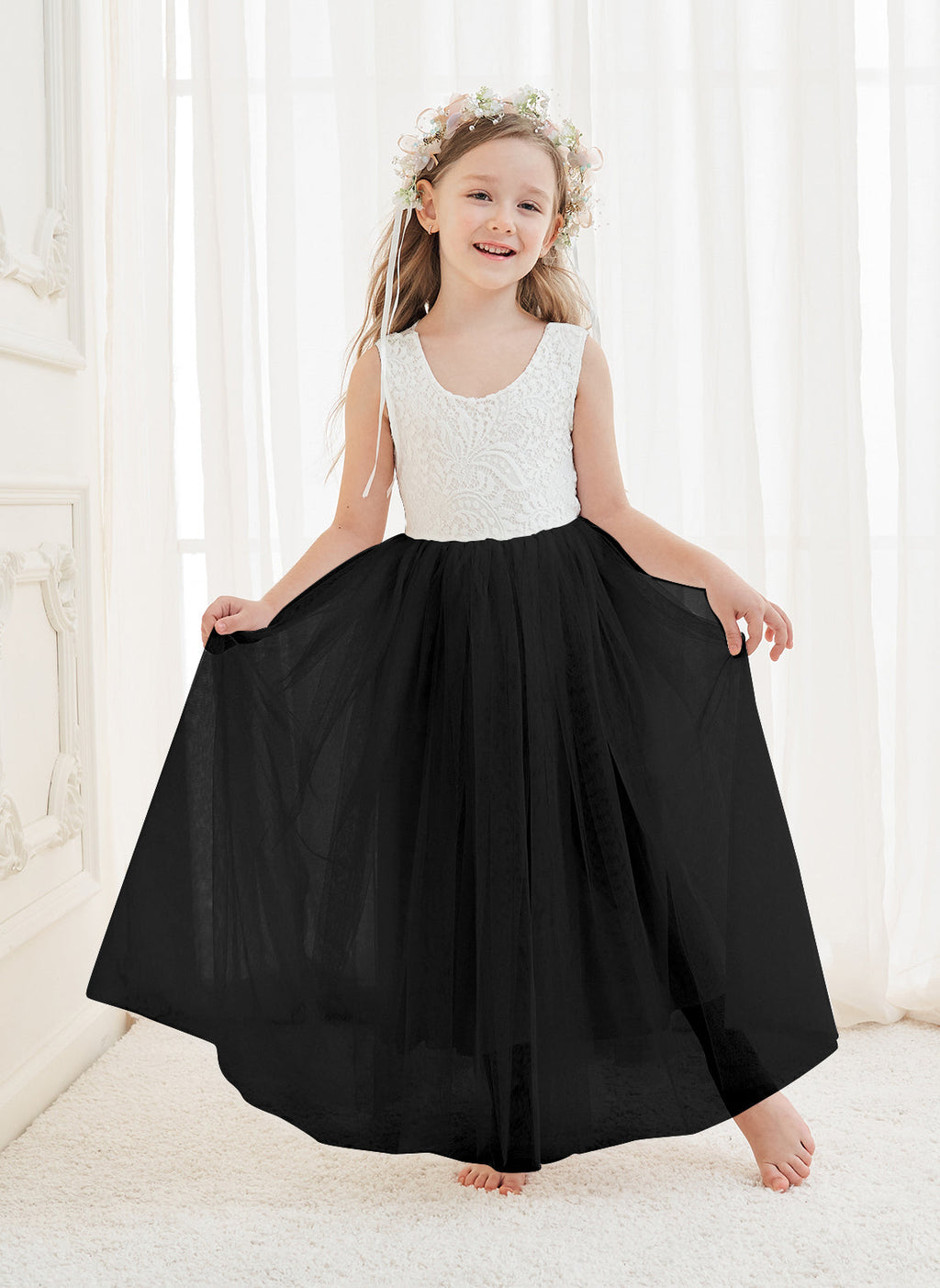 A-line Lace Tulle Ankle-length White Dress (2003227597)