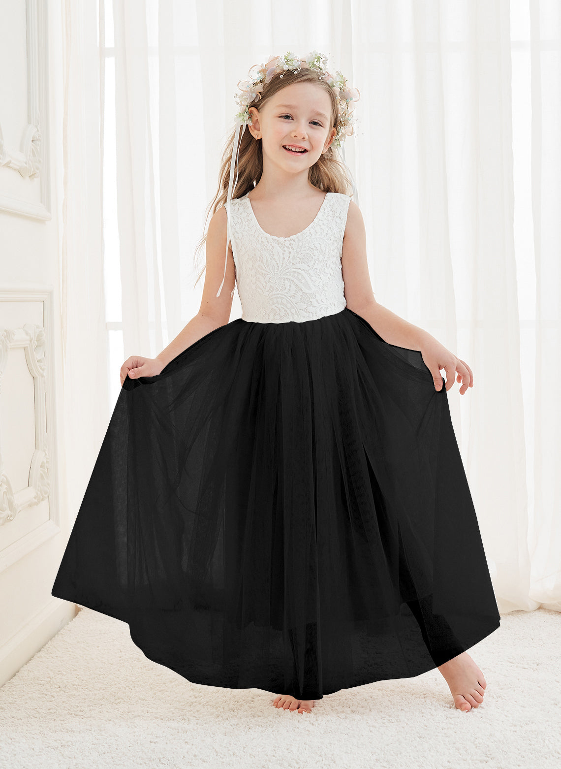 A-line Lace Tulle Ankle-length White Dress (2003227597)